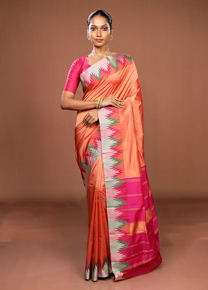Pink Kanjivaram Silk Saree With Blouse Piece - Image 2