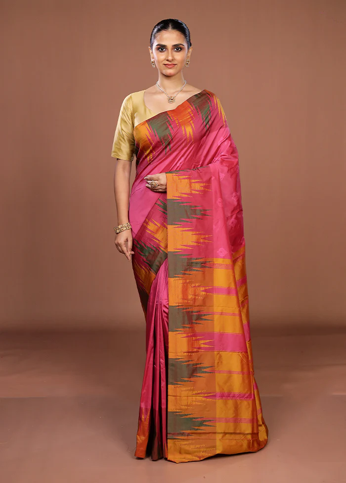Pink Kanjivaram Silk Saree With Blouse Piece - Image 2