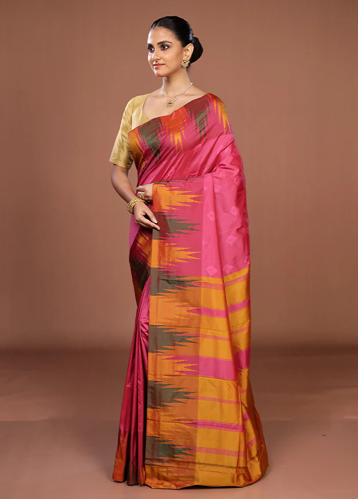 Pink Kanjivaram Silk Saree With Blouse Piece - Image 4