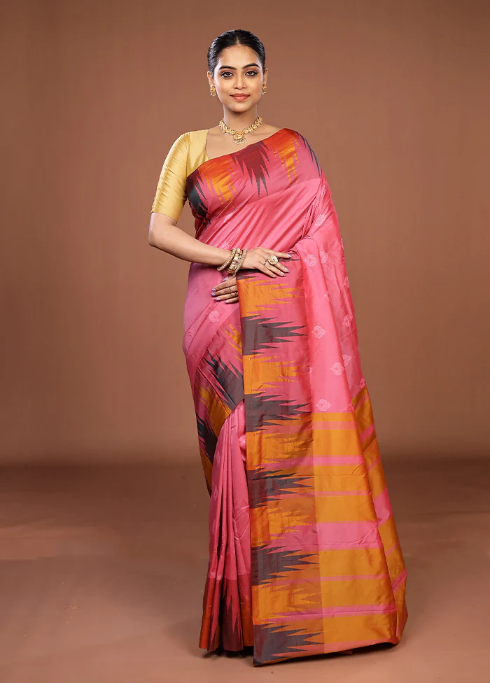 Pink Kanjivaram Silk Saree With Blouse Piece - Image 2