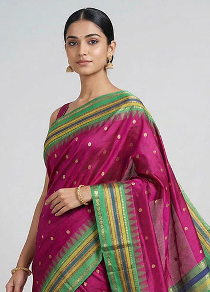 Pink Kanjivaram Silk Saree With Blouse Piece - Image 2