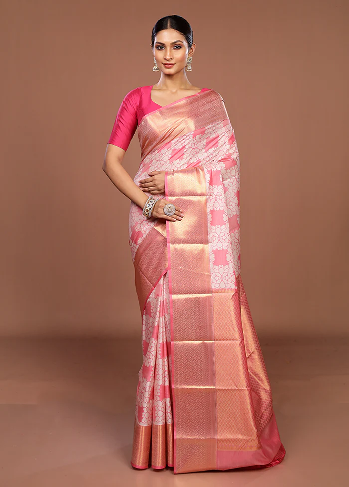 Pink Kanjivaram Silk Saree With Blouse Piece - Image 2