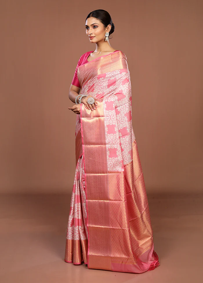 Pink Kanjivaram Silk Saree With Blouse Piece - Image 4