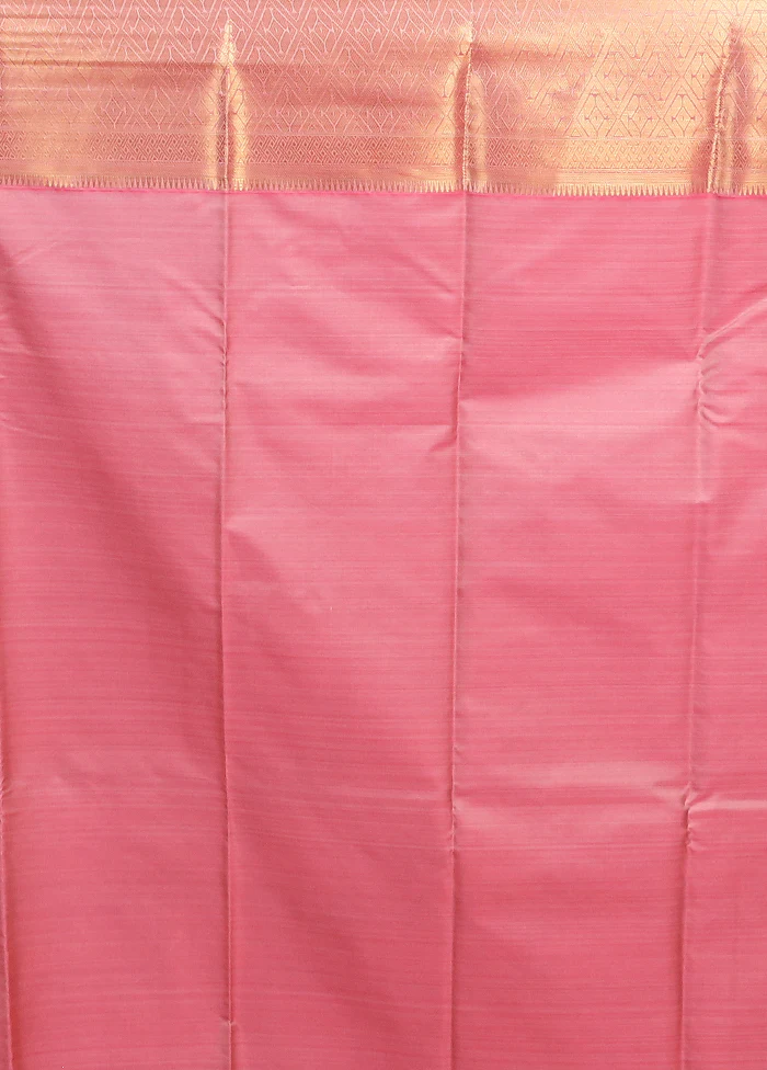Pink Kanjivaram Silk Saree With Blouse Piece - Image 5