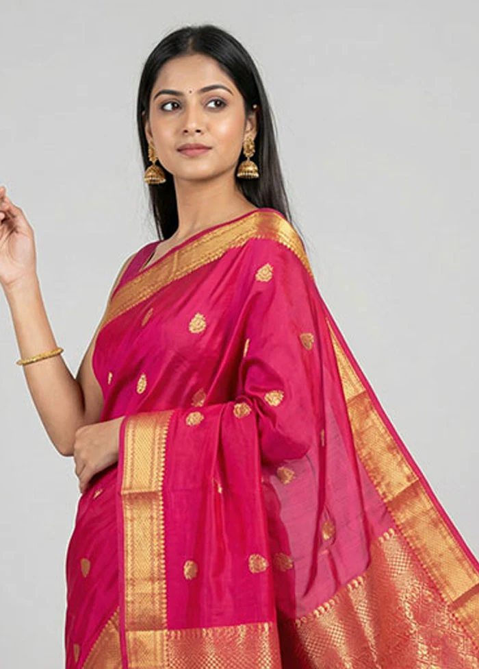 Pink Kanjivaram Silk Saree With Blouse Piece - Image 2