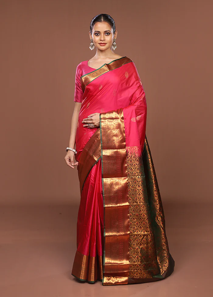 Pink Kanjivaram Silk Saree With Blouse Piece - Image 2