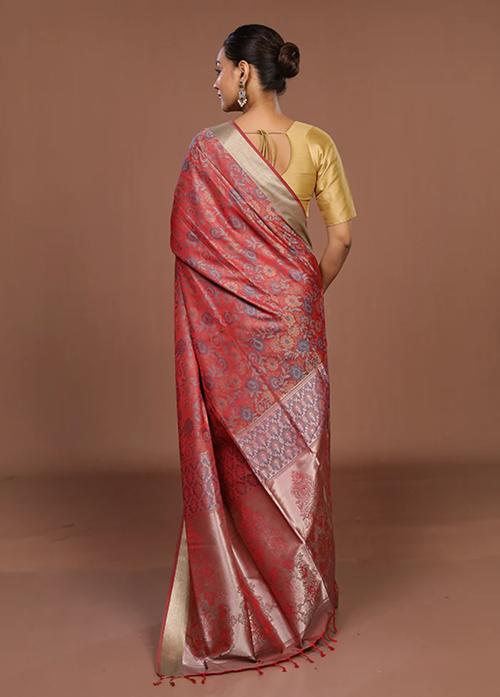 Pink Kanjivaram Silk Saree With Blouse Piece - Image 3