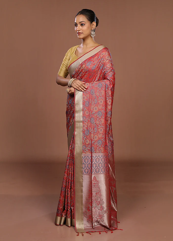 Pink Kanjivaram Silk Saree With Blouse Piece - Image 4