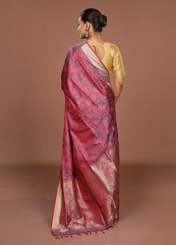 Pink Kanjivaram Silk Saree With Blouse Piece - Image 3