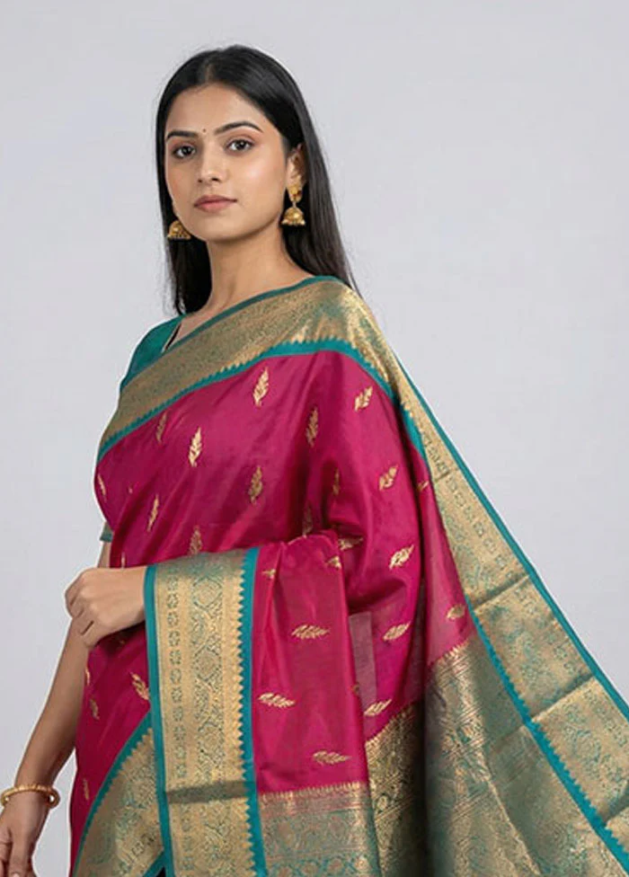 Pink Kanjivaram Silk Saree With Blouse Piece - Image 2