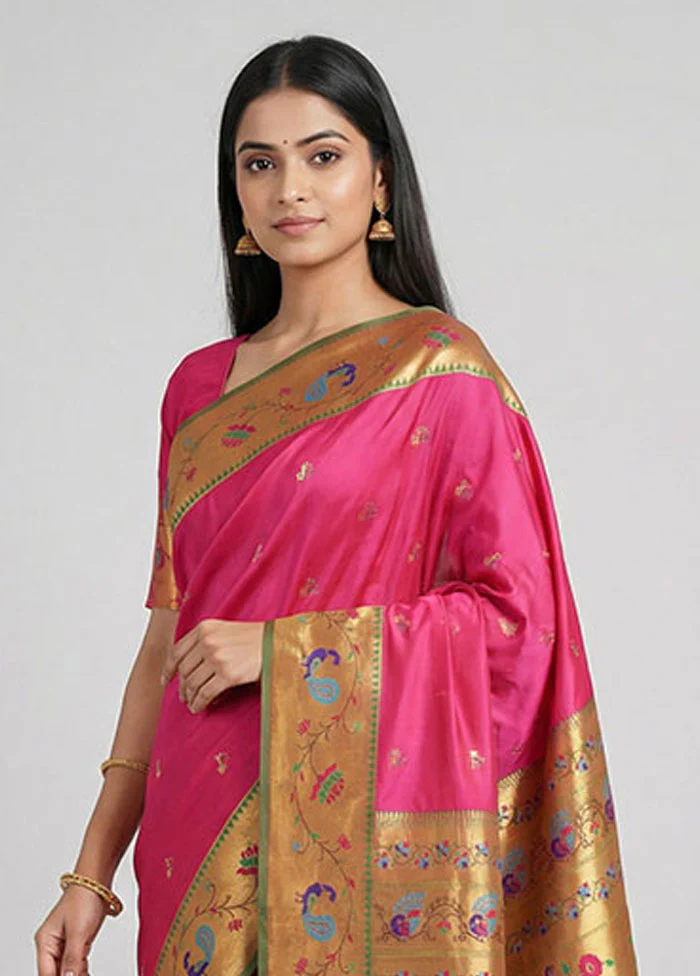 Pink Kanjivaram Silk Saree With Blouse Piece - Image 2