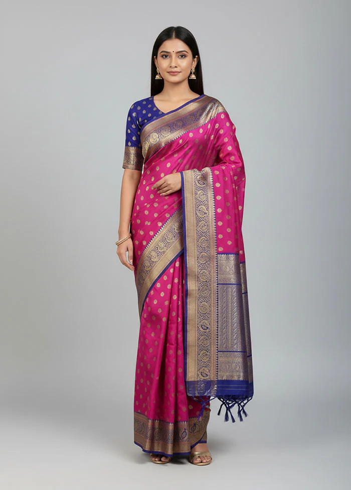 Pink Kanjivaram Silk Saree With Blouse Piece