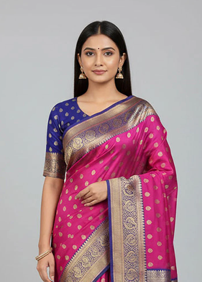 Pink Kanjivaram Silk Saree With Blouse Piece - Image 2
