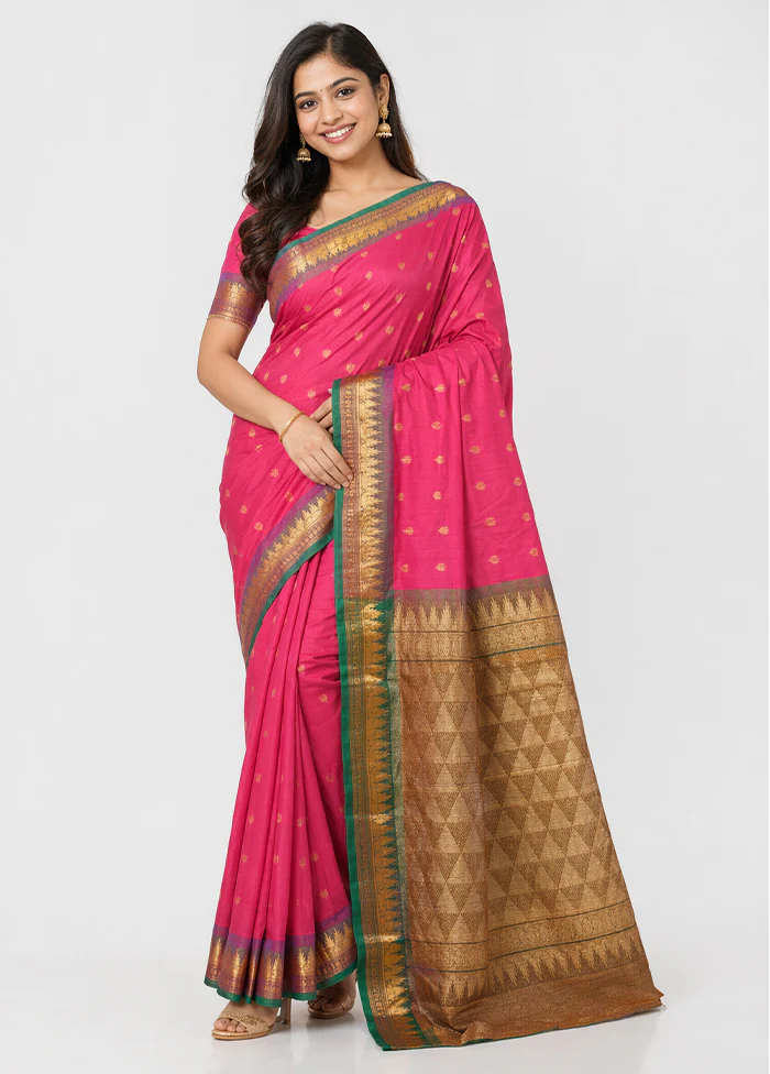 Pink Kanjivaram Silk Saree With Blouse Piece
