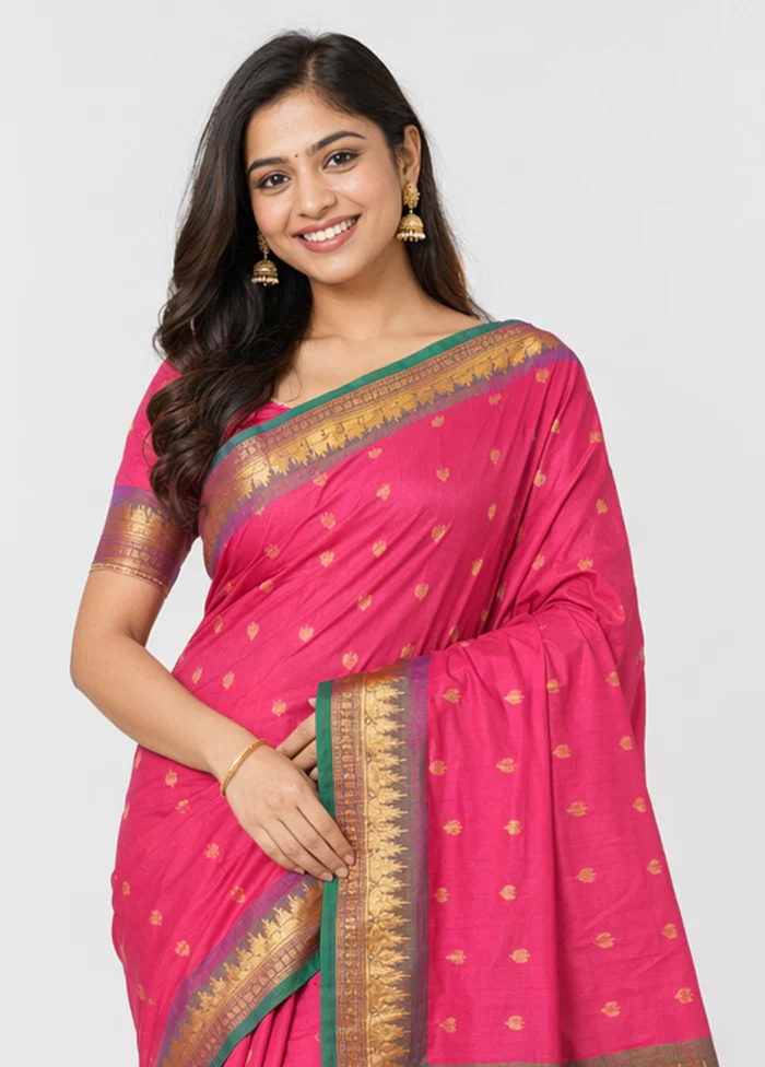 Pink Kanjivaram Silk Saree With Blouse Piece - Image 2