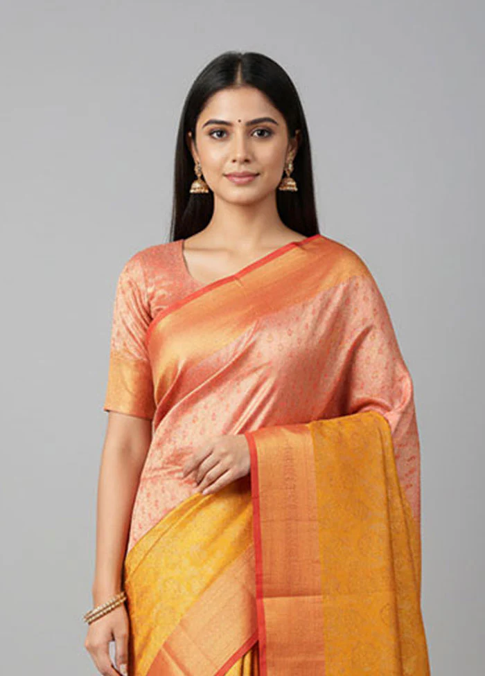 Pink Kanjivaram Silk Saree With Blouse Piece - Image 2