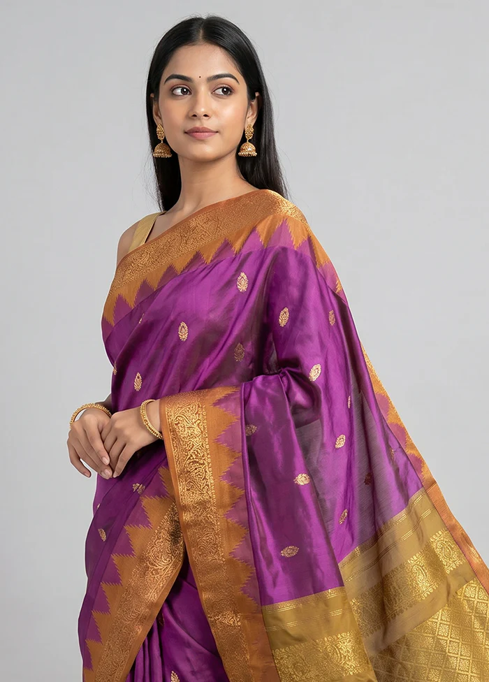 Pink Kanjivaram Silk Saree With Blouse Piece - Image 2