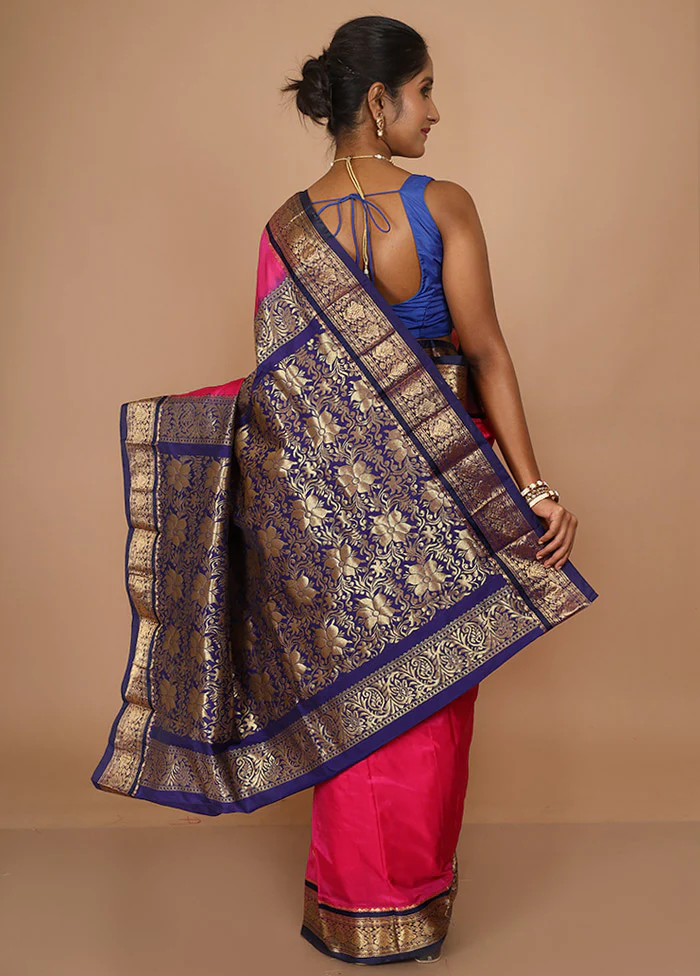 Pink Kanjivaram Silk Saree With Blouse Piece - Image 2