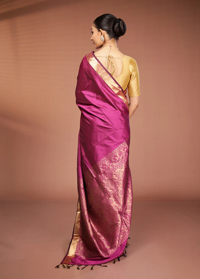 Pink Kanjivaram Silk Saree With Blouse Piece - Image 3