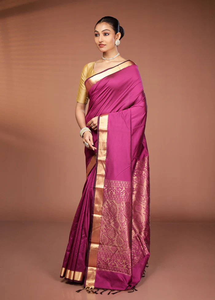 Pink Kanjivaram Silk Saree With Blouse Piece - Image 4