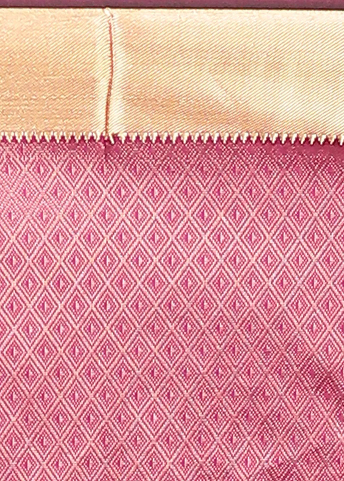 Pink Kanjivaram Silk Saree With Blouse Piece - Image 5