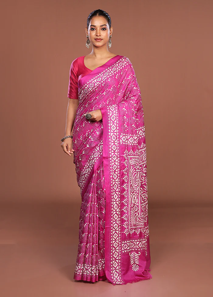 Pink Kantha Stitch Silk Saree With Blouse Piece - Image 2