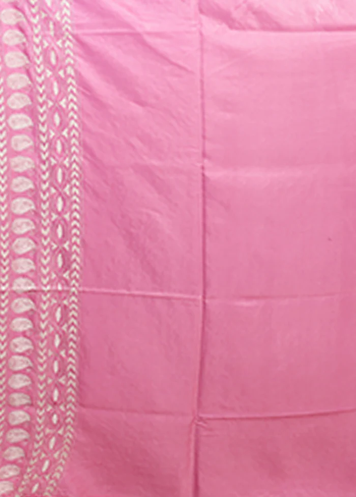 Pink Kantha Stitch Silk Saree With Blouse Piece - Image 5