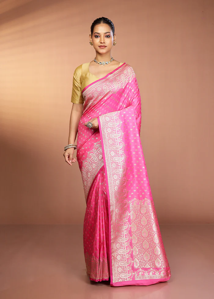 Pink Katan Silk Saree With Blouse Piece - Image 2