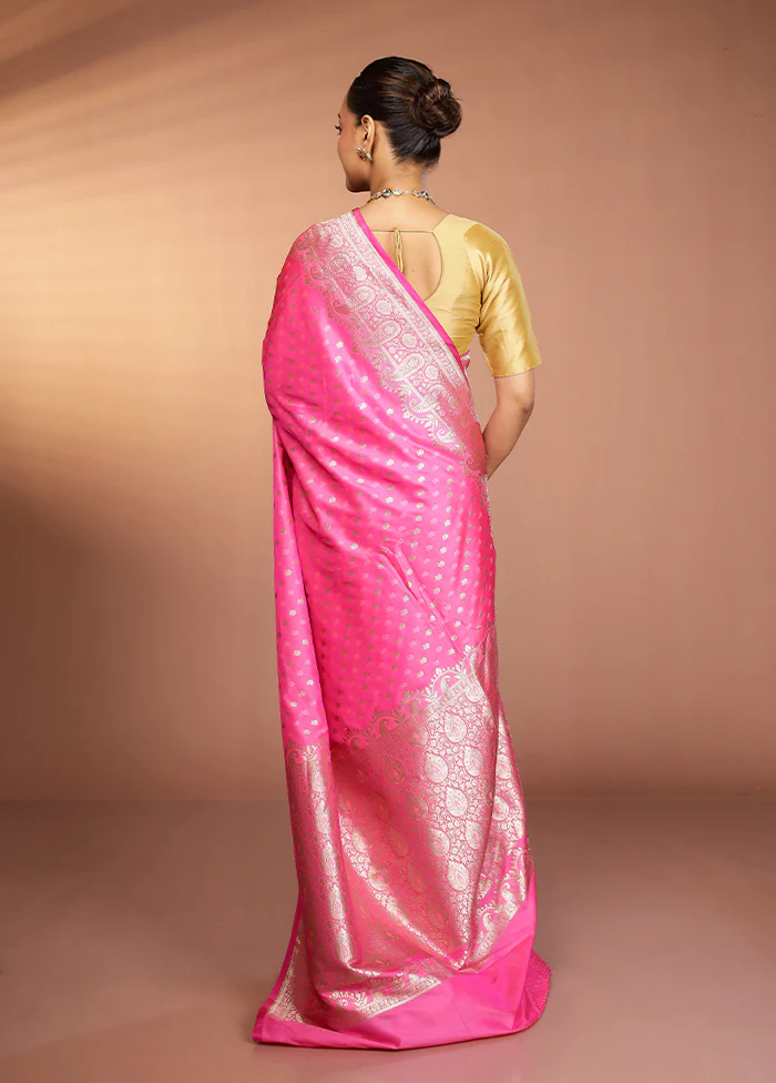 Pink Katan Silk Saree With Blouse Piece - Image 3
