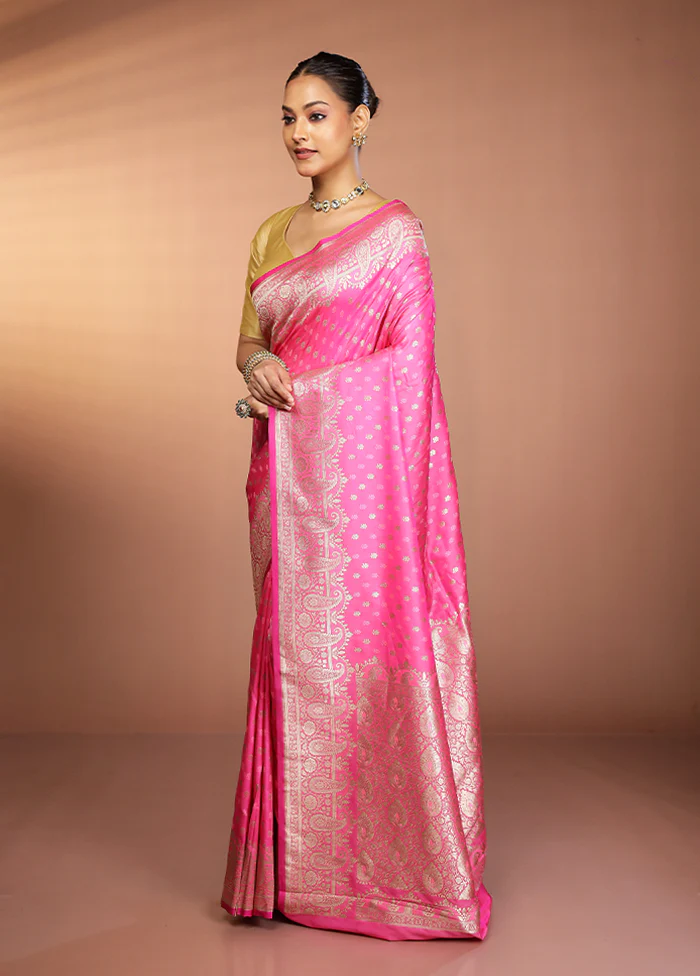 Pink Katan Silk Saree With Blouse Piece - Image 4