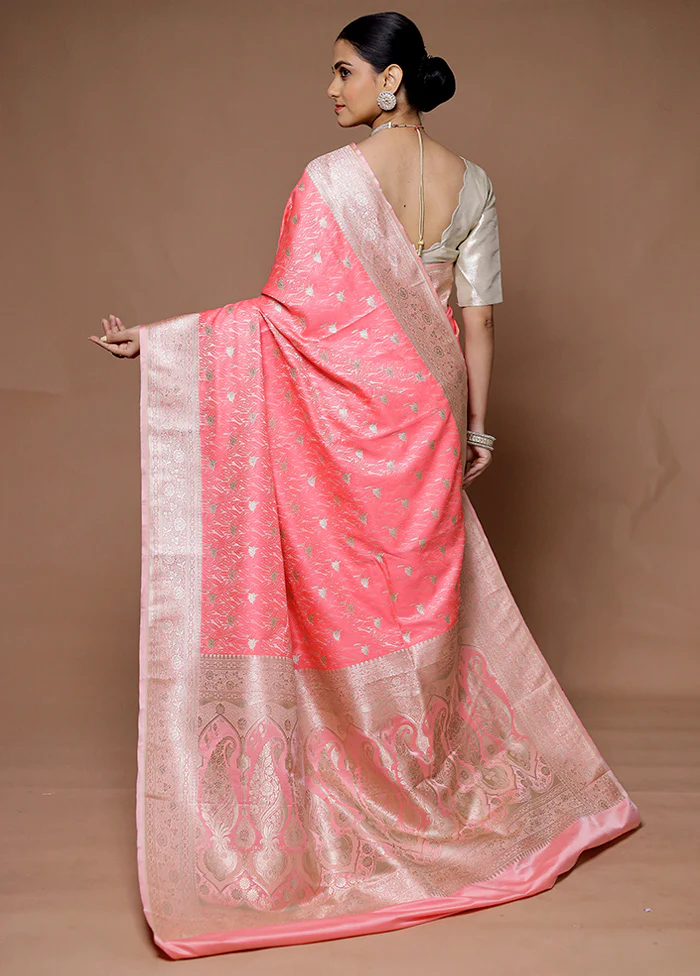 Pink Katan Silk Saree With Blouse Piece - Image 3
