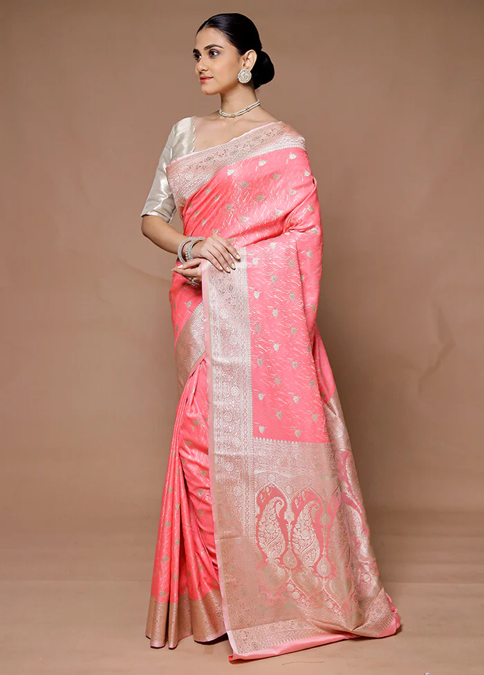 Pink Katan Silk Saree With Blouse Piece - Image 4