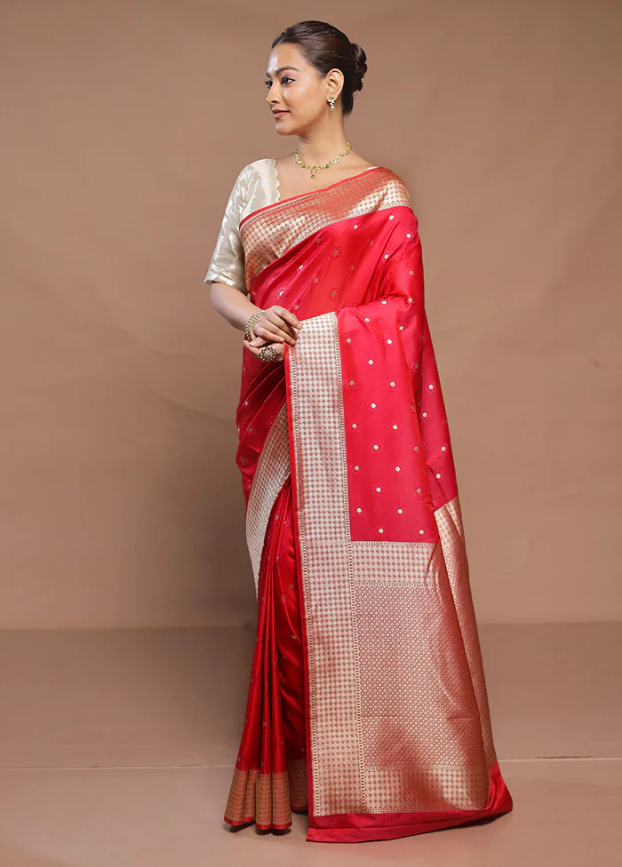 Pink Katan Silk Saree With Blouse Piece - Image 4