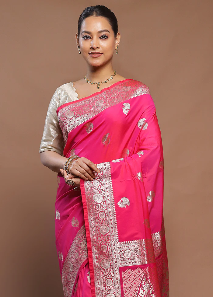 Pink Katan Silk Saree With Blouse Piece - Image 2