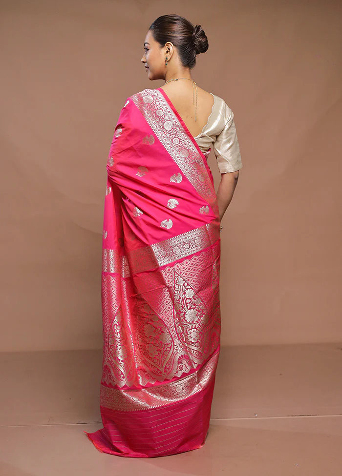 Pink Katan Silk Saree With Blouse Piece - Image 3