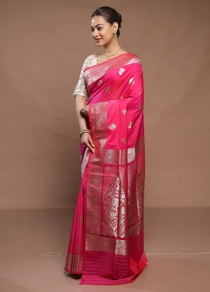 Pink Katan Silk Saree With Blouse Piece - Image 4