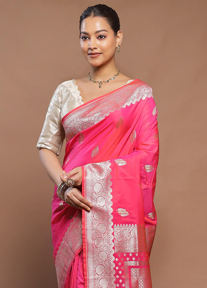 Pink Katan Silk Saree With Blouse Piece - Image 2
