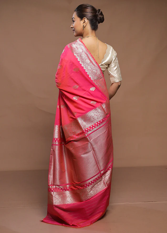 Pink Katan Silk Saree With Blouse Piece - Image 3