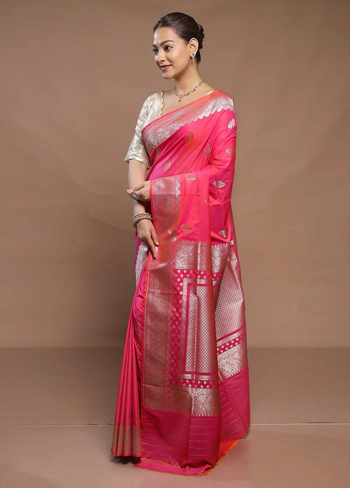 Pink Katan Silk Saree With Blouse Piece - Image 4