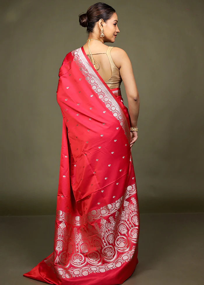 Pink Katan Silk Saree With Blouse Piece - Image 3