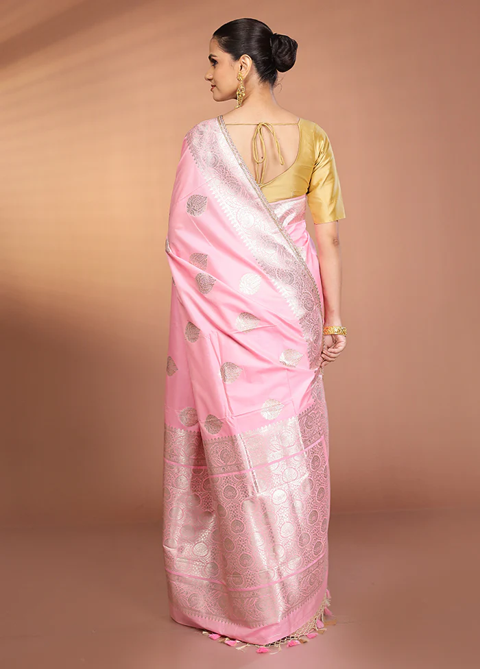 Pink Katan Silk Saree With Blouse Piece - Image 3