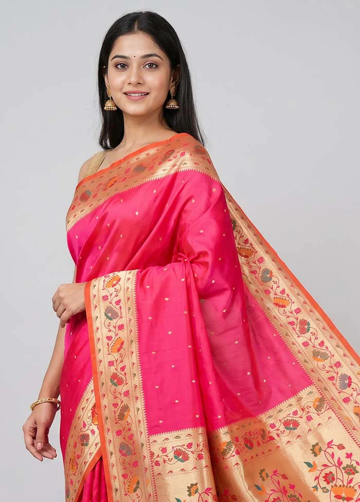 Pink Katan Silk Saree With Blouse Piece - Image 2