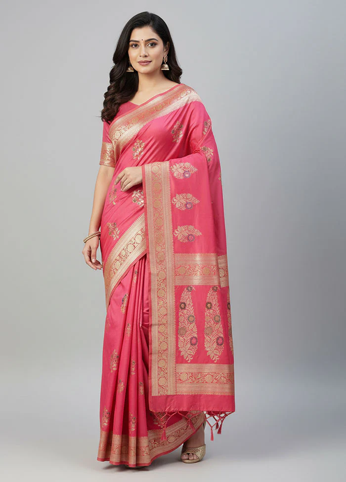Pink Katan Silk Saree With Blouse Piece