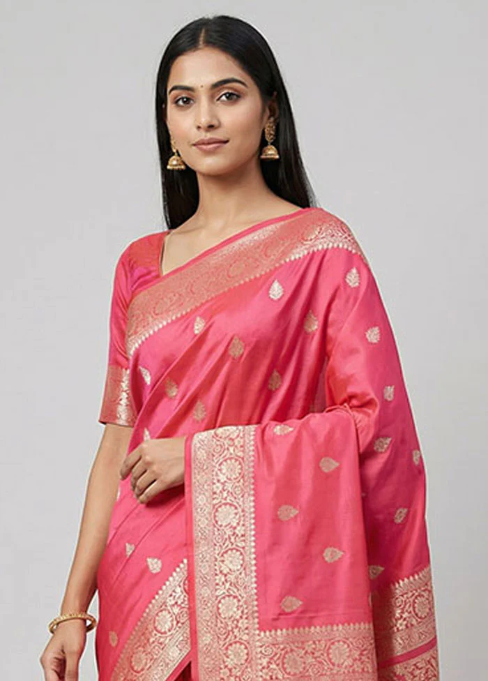 Pink Katan Silk Saree With Blouse Piece - Image 2