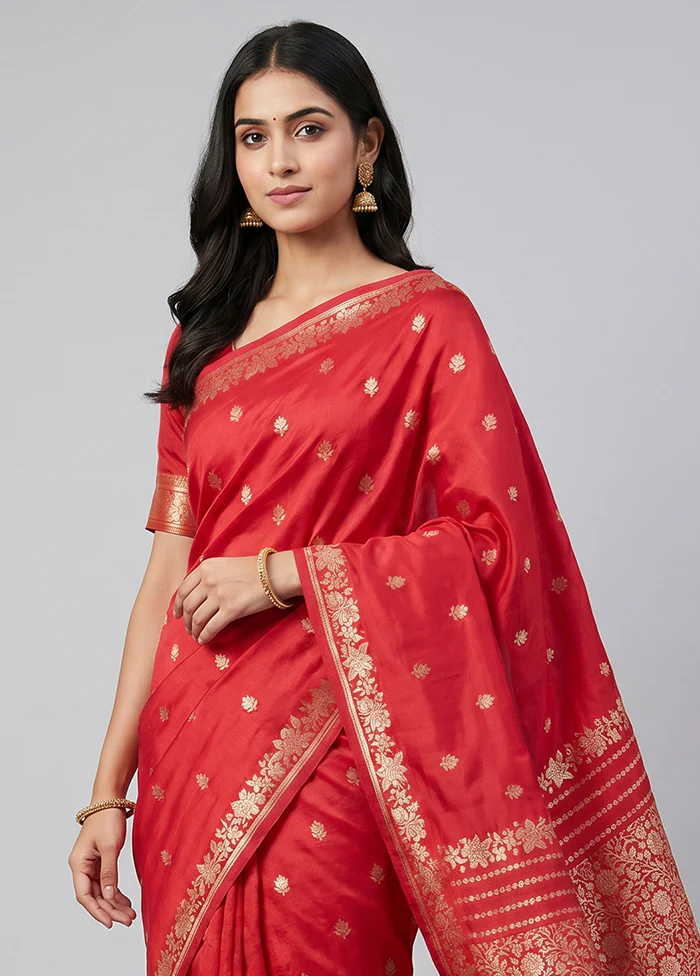 Pink Katan Silk Saree With Blouse Piece - Image 2