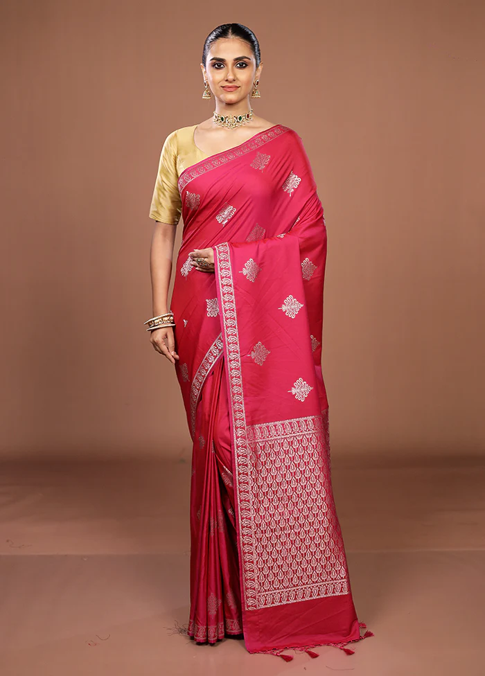 Pink Katan Silk Saree With Blouse Piece - Image 2