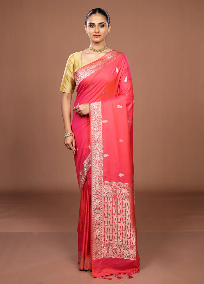 Pink Katan Silk Saree With Blouse Piece - Image 2