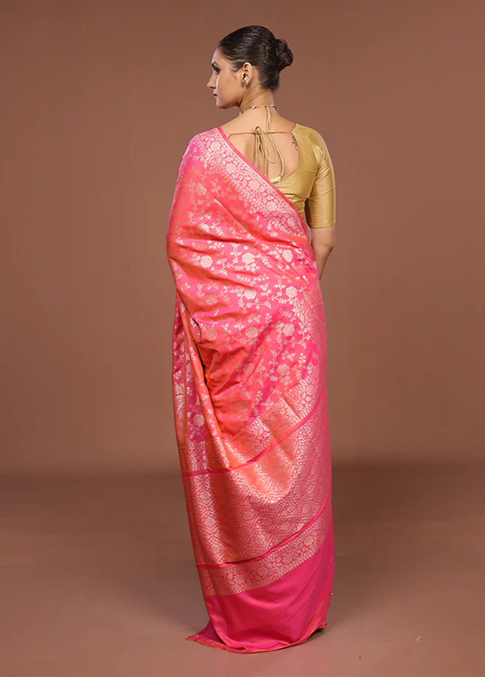 Pink Katan Silk Saree With Blouse Piece - Image 3