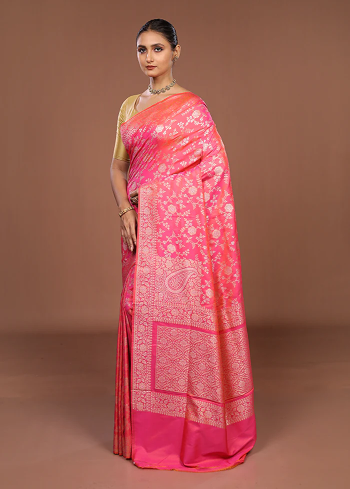 Pink Katan Silk Saree With Blouse Piece - Image 4