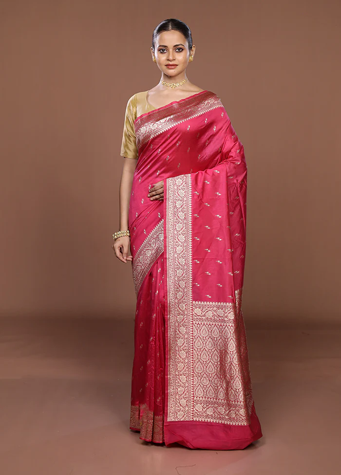 Pink Katan Silk Saree With Blouse Piece - Image 2